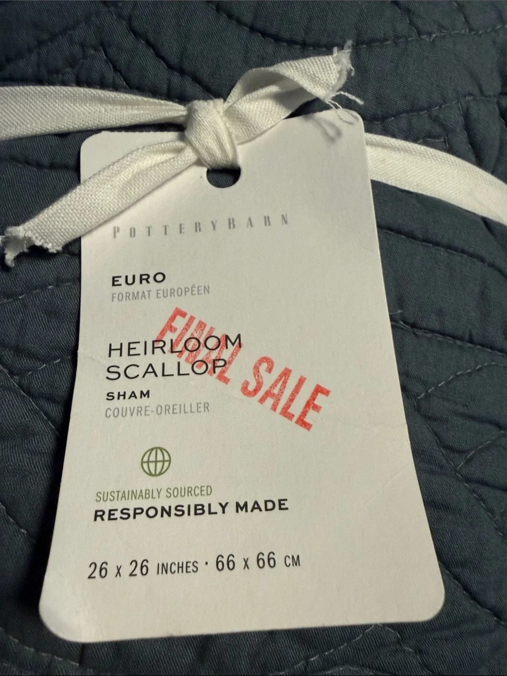 Pottery Barn Heirloom Scallop Quilted EuroSham - Blue 26” x 26”